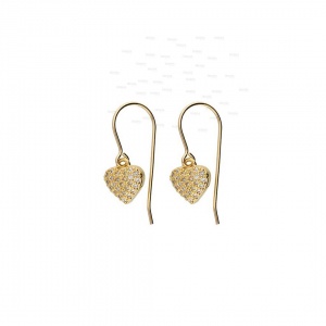 14K Gold 0.30 Ct. Genuine Pave Diamond Heart Hook Dangle Earrings Fine Jewelry