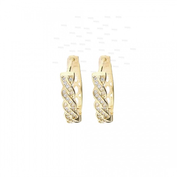 14K Gold 0.35 Ct. Genuine Diamond Rope Design Huggie Hoop Earrings Fine Jewelry