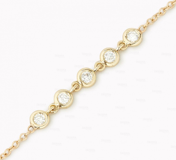 14K Gold 0.25 Ct. Genuine Five Bezel Set Diamond Wedding Bracelet Fine Jewelry