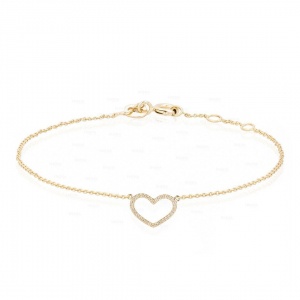 14K Gold 0.21 Ct. Genuine Pave Diamond Unique Heart Charm Bracelet Fine Jewelry