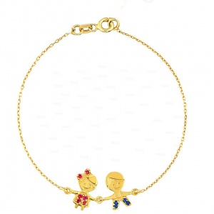 14K Gold Genuine Ruby-Blue Sapphire Gemstone Dainty Baby Boy Girl Charm Bracelet