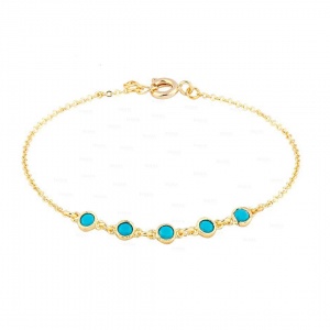 14K Gold Genuine Five Turquoise Gemstone Bracelet Jewelry Gift For Special One