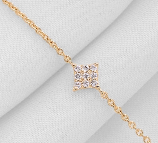 14K Gold 0.15 Ct. Genuine Diamond Minimalist Charm Bracelet Fine Jewelry