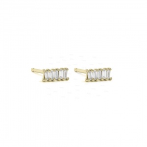 14K Gold 0.35 Ct. Genuine 5 Baguette Diamond Line Studs Earrings Fine Jewelry