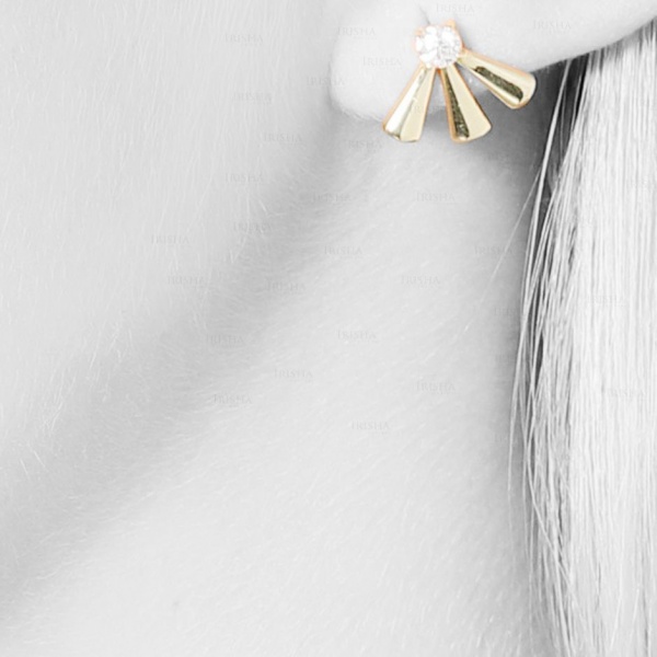 14K Gold 0.12 Ct. Genuine Diamond Sun Ray Studs Earrings Fine Jewelry