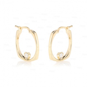 14K Gold 0.08Ct. Genuine Diamond Unique Wedding Hoop Huggie Earring Fine Jewelry