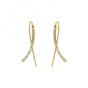 14K Gold 0.25 Ct. Genuine Diamond Bar Stick Hook Earrings Fine Jewelry