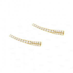 14K Gold 0.40 Ct. Genuine Diamond 26 mm Long Ear Clamp Earrings Fine Jewelry