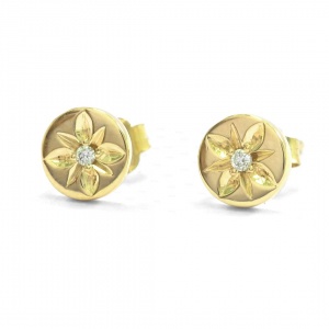 14K Gold 0.03 Ct. Genuine Diamond Circle Engraved Flower Earrings Fine Jewelry