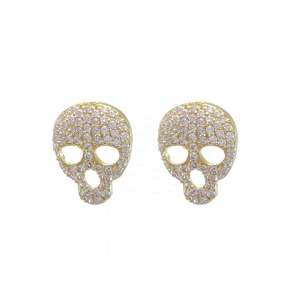 14K Gold 0.42 Ct. Genuine Diamond Skull Studs Halloween Earrings Fine Jewelry