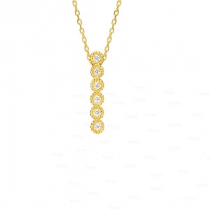 14K Gold 0.18Ct. Genuine Diamond Rectangular Charm Pendant Necklace Fine Jewelry