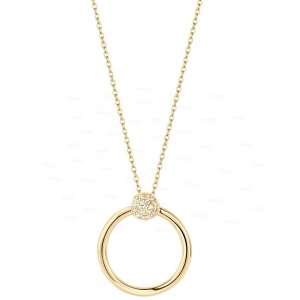 14K Gold 0.12 Ct. Genuine Diamond Open Circle Disc Pendant Necklace Fine Jewelry