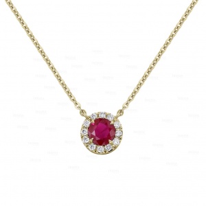 14K Gold Genuine Diamond And Ruby Gemstone Wedding Pendant Necklace Fine Jewelry