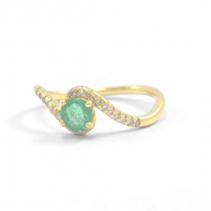 14K Gold Genuine Diamond And Emerald Gemstone Twisted Ring Fine Jewelry