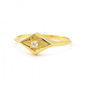 14K Gold 0.02 Ct. Genuine Diamond Rhombus shape Ring Fine Jewelry Size-3 to 8 US