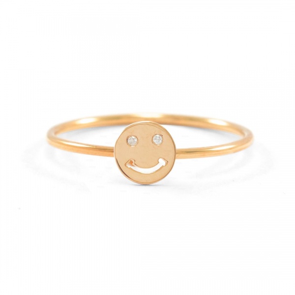 14K Gold 0.02 Ct. Genuine Diamond Smiley Emoji Ring Fine Jewelry Size-3 to 8 US