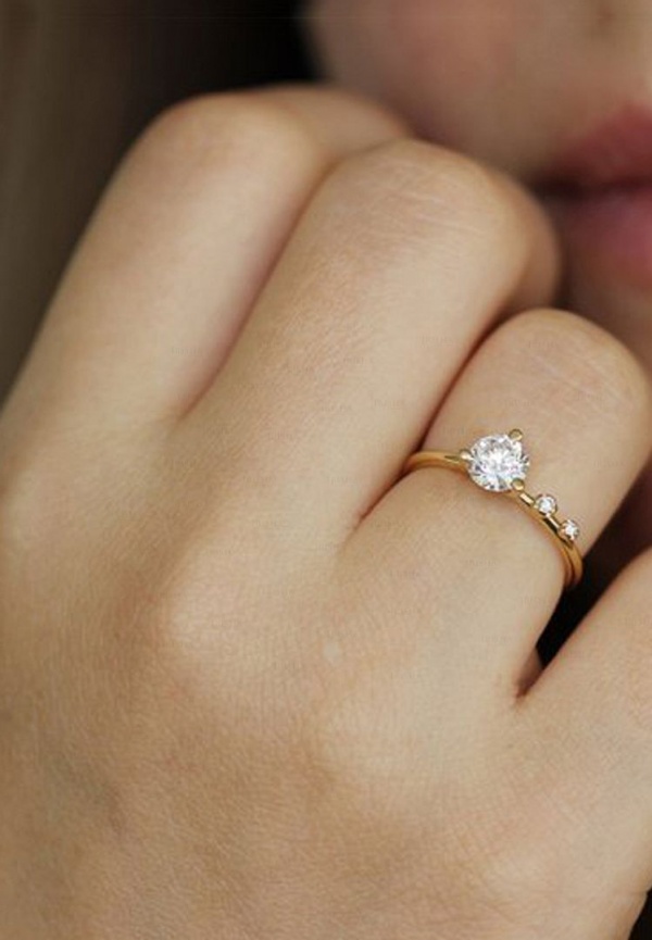 14K Gold 0.12 Ct. Genuine Diamond Asymmetrical Engagement Ring Fine Jewelry