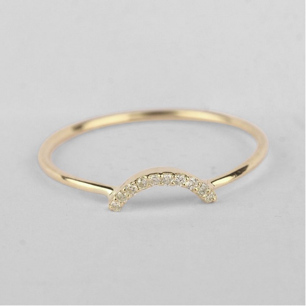14K Gold 0.07 Ct. Genuine Diamond Arc Design Ring Fine Jewelry Size-3 to 8 US