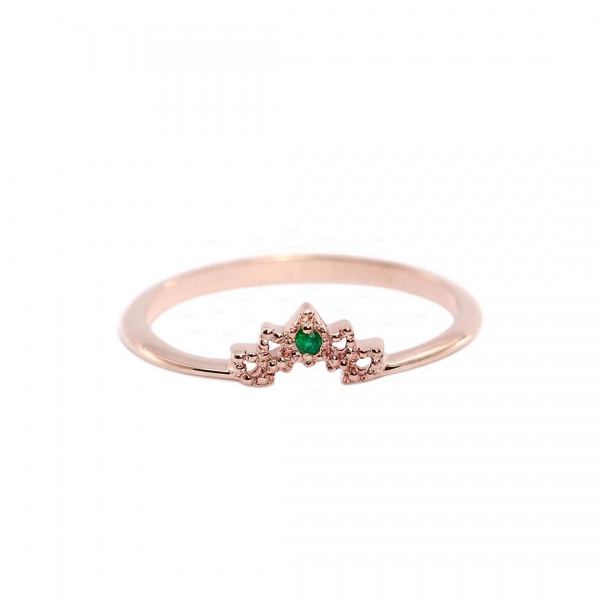 14K Gold 0.02 Ct. Genuine Emerald Gemstone Crown Design Ring Fine Jewelry