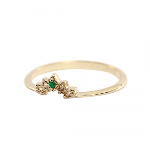 14K Gold 0.02 Ct. Genuine Emerald Gemstone Crown Design Ring Fine Jewelry