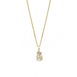 14K Gold VS Clarity Genuine Diamond Baby Cat Pendant Necklace Pet Lover Gift