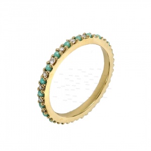 14K Gold Genuine Diamond And Turquoise Eternity Band Ring Christmas Gift