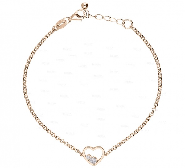 14K Gold 0.08 Ct. Genuine Diamond Heart Charm Anniversary Bracelet Fine Jewelry