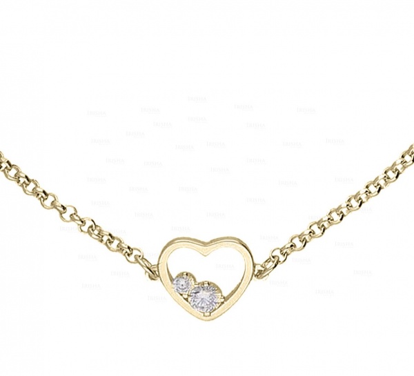 14K Gold 0.08 Ct. Genuine Diamond Heart Charm Anniversary Bracelet Fine Jewelry