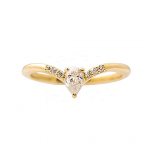 14K Gold 0.30 Ct. Genuine Pear-Round Diamond Chevron Wedding Ring Fine Jewelry