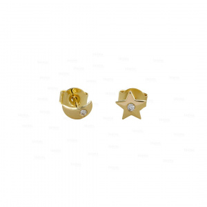 Genuine Diamond Star Moon Stud Earrings Christmas 14K Gold Fine Jewelry
