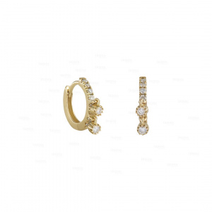 0.18 Ct. Genuine Diamond Minimalist Hoop Earrings 14K Gold Fine Jewelry