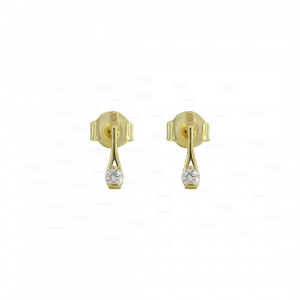 14K Gold 0.10 Ct. Genuine Diamond Unique Teardrop Minimalist Stud Earrings