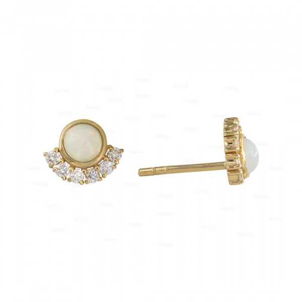 0.15Ct. Genuine Diamond Opal Stone Luna Moon Earring in 14k Gold Fine Jewelry
