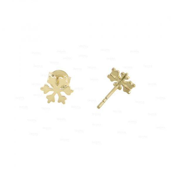 14K Solid Gold Minimalist Snowflake Studs Earrings Gift For Her Fine Jewelry