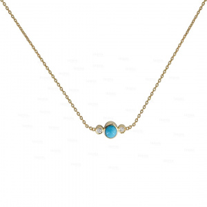Genuine Diamond And Turquoise Gemstone Pendant Necklace 14K Gold Fine Jewelry