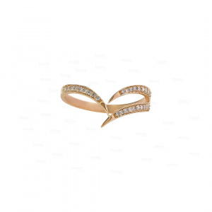 14K Gold 0.18 Ct. Genuine Diamond Chevron Design Open Ring Fine Jewelry