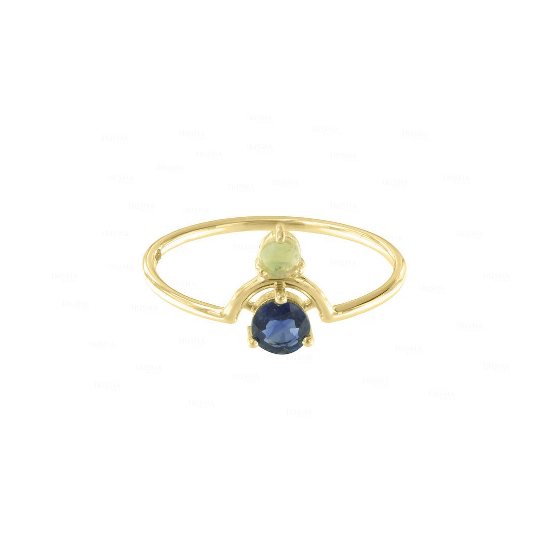 14K Gold Opal And Blue Sapphire Gemstone Birthday Gift Ring Fine Jewelry