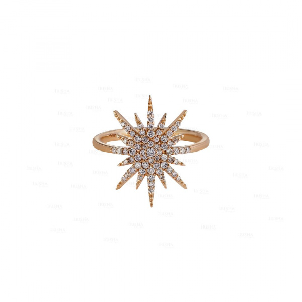 1/2 Ct. Pave Set Round Diamond Starburst Christmas Gift Ring in 14k Gold