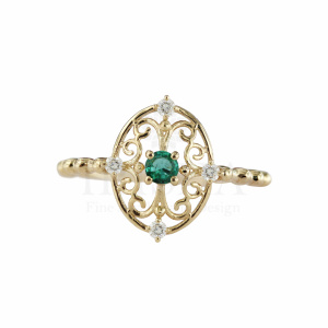 Genuine Diamond And Emerald Gemstone Vintage Ring 14K Gold Fine Jewelry