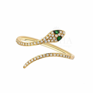 Diamond Snake Ring Ruby-Emerald-Blue Sapphire 14K Solid Gold Fine Jewelry