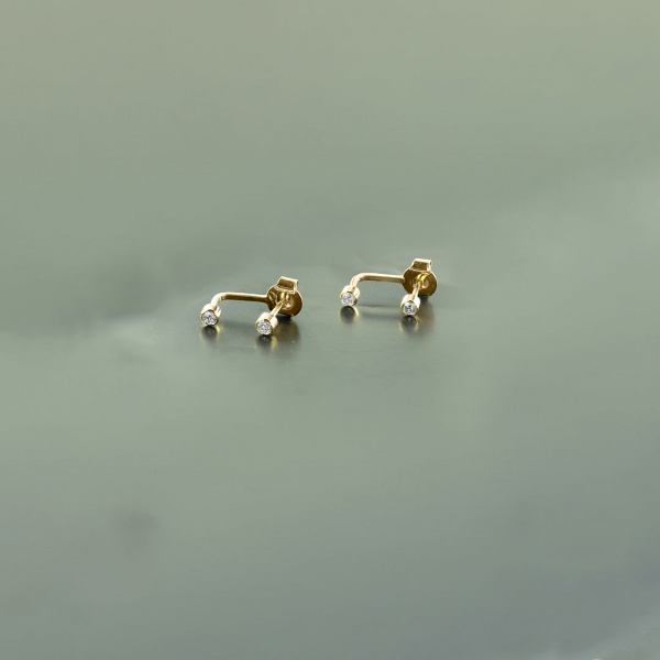 14K Yellow Gold 0.15 Ct. Genuine Diamond Earrings Handmade Fine Jewelry