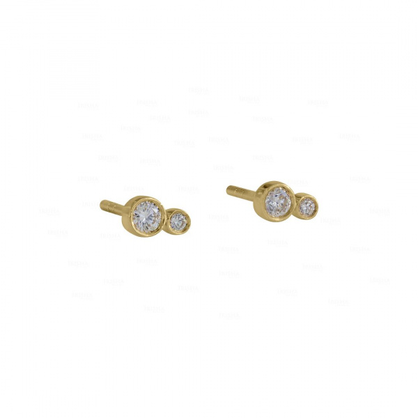 0.12 Ct. Genuine Diamond Minimalist Stud Earrings in 14k Solid Yellow Gold