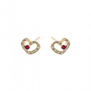 14K Gold Genuine Diamond And Ruby Gemstone Heart Earrings Fine Jewelry