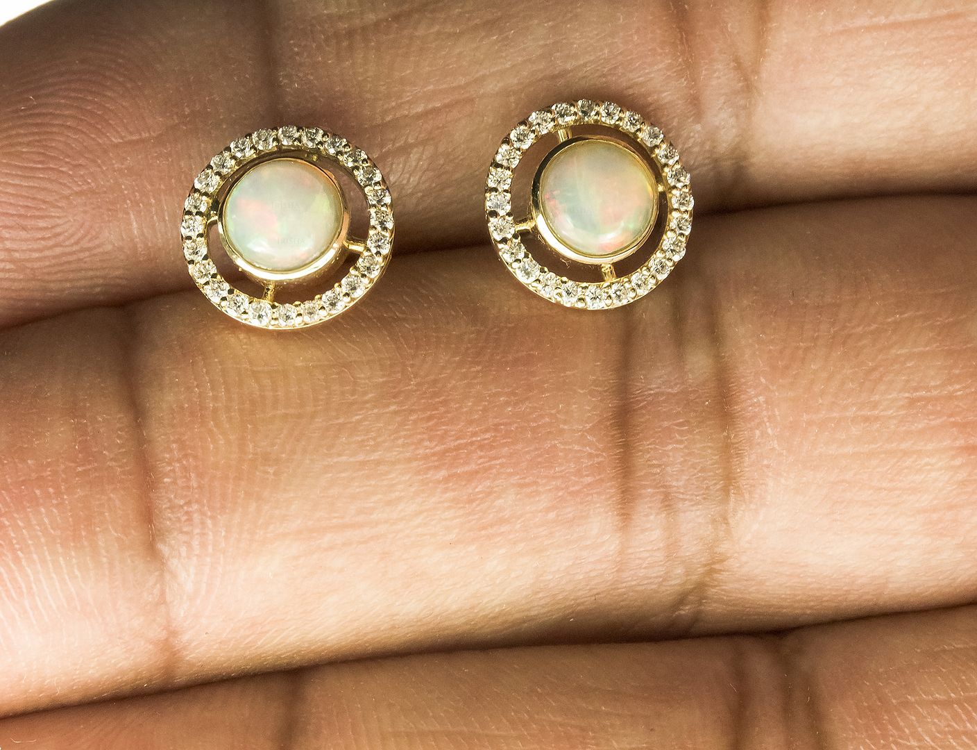 14K Gold Genuine Diamond And Opal Gemstone Studs Earrings Jewelry - New Arrival