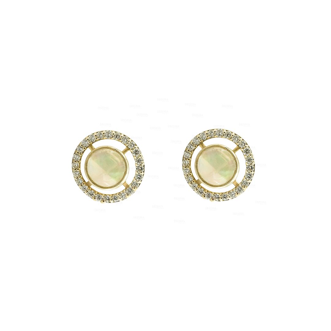 14K Gold Genuine Diamond And Opal Gemstone Studs Earrings Jewelry - New Arrival
