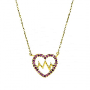14K Gold 0.30 Ct. Genuine Pink Tourmaline Love Heartbeat Fine Necklace