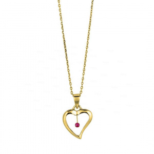 14K Gold 0.05 Ct. Genuine Ruby Gemstone Love Heart Necklace Fine Jewelry