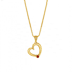 14K Gold 0.05 Ct. Genuine Ruby Rope Finish Heart Fine Necklace Fine Jewelry
