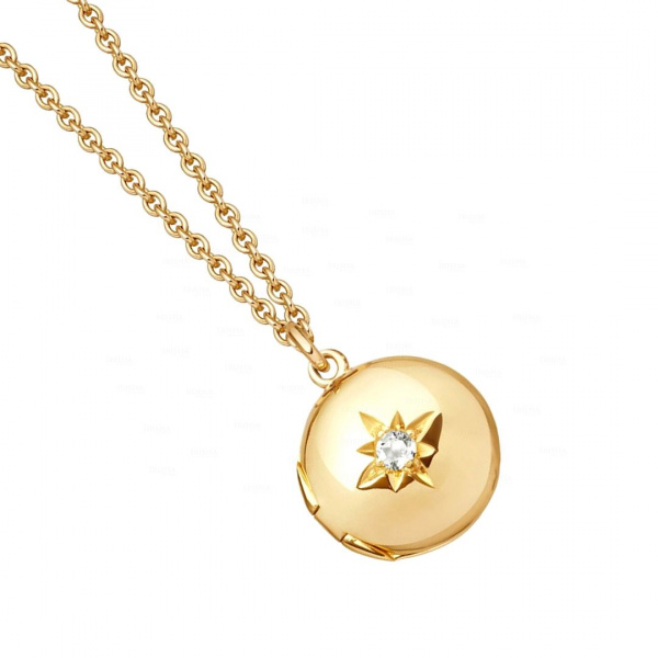 14K Yellow Gold 0.03Ct. Genuine Diamond Engraved Starburst Locket Necklace