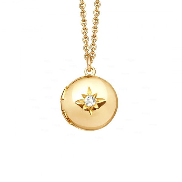 14K Yellow Gold 0.03Ct. Genuine Diamond Engraved Starburst Locket Necklace